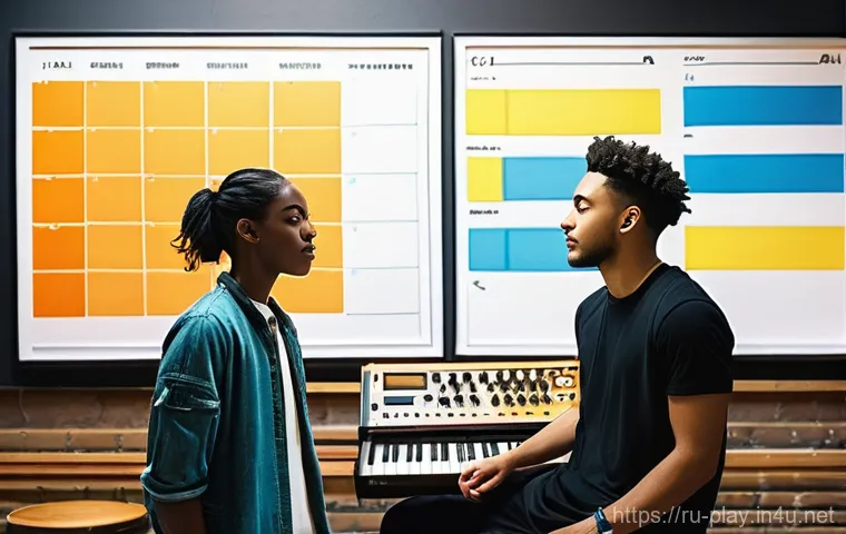 연주가 업무 기록 노트 활용법 - **A Focused Musician's Sanctuary:**
    A medium shot of a male or female musician, aged 20s-30s, in...