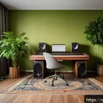 Home 19 연주가 이직 후 적응기 - A modern creative workspace for a musician in Russia, featuring a cozy room with a large wooden desk...