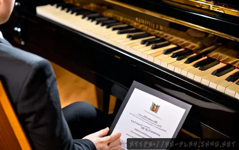 Home 17 연주가 자격증의 가치와 활용법 - Photorealistic Russian concert pianist in a refined Moscow-style recital hall, seated at a grand pia...